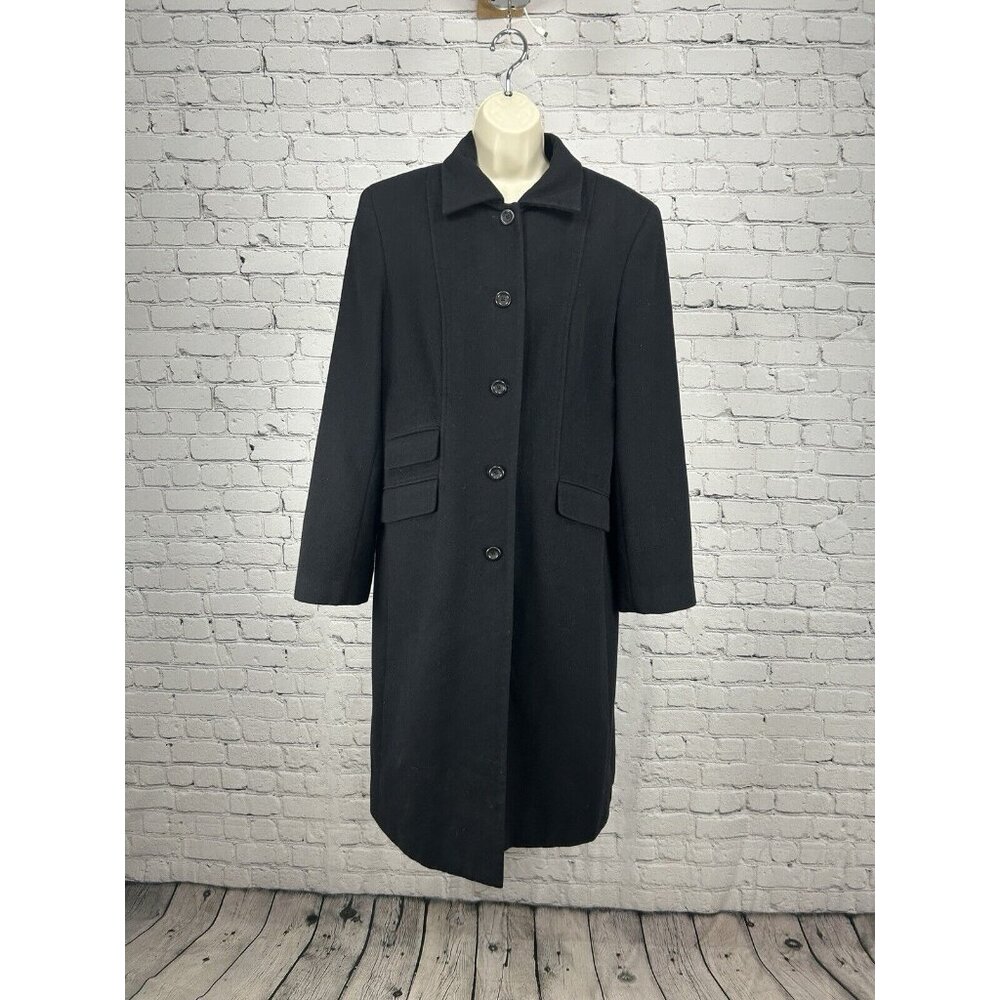 Doncaster Solid Black Wool Blend Button Up Collar… - image 1